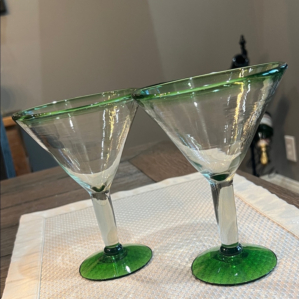 Set of 2 Handblown Glass Martini/Margarita Glasses